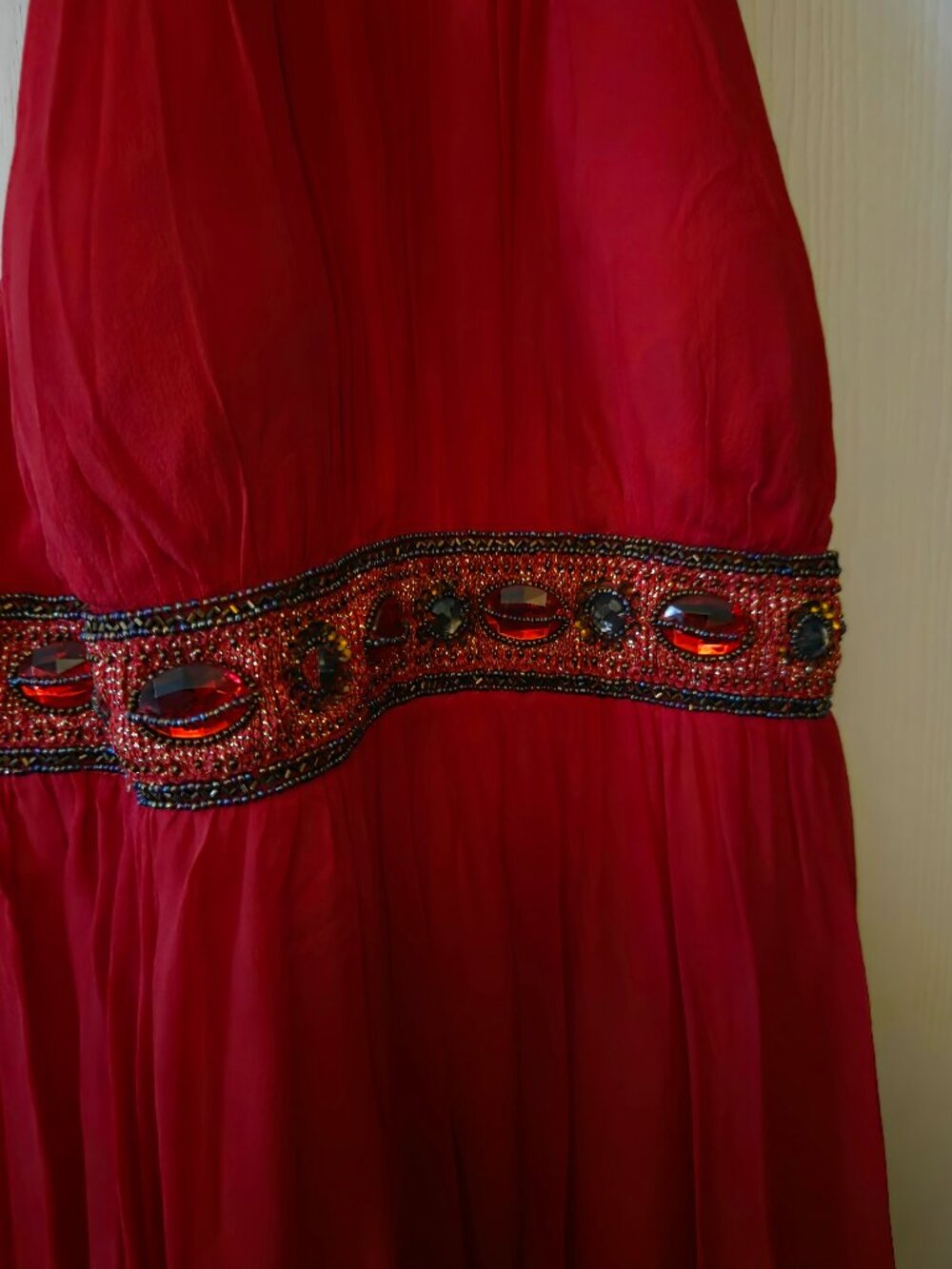 Formal Long maxi dress with beaded jewels and cutout back